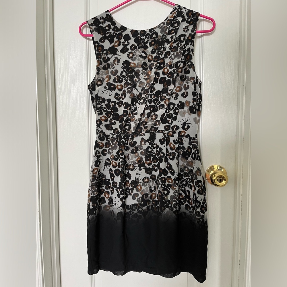 Topshop US 4 Leopard Print Dress Black Ombre with Top Ruffle